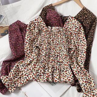 Long-sleeve Floral Print Corduroy Top