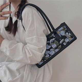Floral Print Shoulder Bag Floral - Black - One Size