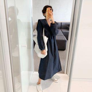 Puritan-collar Long Dress