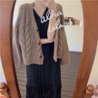 Cable Knit Cardigan / Plain Sleeveless Dress / Faux-leather Skirt