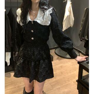 Long-sleeve Collared Top Top - Black - One Size