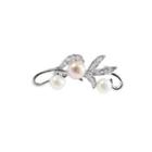 925 Sterling Silver Fashion And Elegant Floral Freshwater Pearl Brooch With Cubic Zirconia Silver - One Size