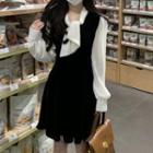 Long-sleeve Two-tone Velvet Dress