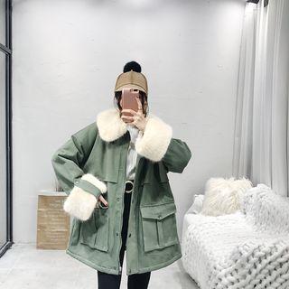 Furry Collar Zip Coat With Belt