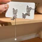 Butterfly Stud Earring 1 Pair - Non-matching Butterfly Earrings - Silver - One Size