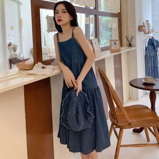 Spaghetti Strap Denim Midi A-line Dress