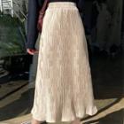 High-waist Velvet Accordion Pleat Semi-body Midi Skirt
