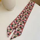 Floral Print Narrow Scarf Hair Tie Pink Floral - Black - One Size