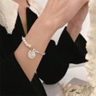 Lettering Pendant Faux Pearl Bracelet Sl0421 - Silver - One Size