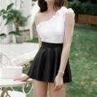 One-shoulder Ruffled Swimsuit / Skim Skirt / Set