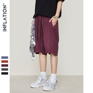 Couple Drawstring-waist Plain Shorts