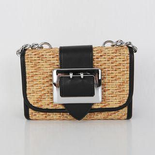 Buckled Woven-rush Shoulder Bag