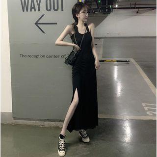 Cross Strap-back Slited Midi Dress