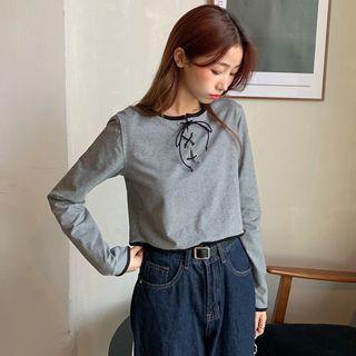 Lace Up Long-sleeve T-shirt Dark Gray - One Size