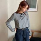 Lace Up Long-sleeve T-shirt Dark Gray - One Size