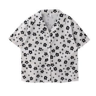 Short-sleeve Floral Hawaiian Shirt Black - One Size
