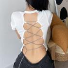 Short-sleeve Chain Strap Open-back Cropped T-shirt
