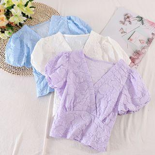 V-neck Ruched Short-sleeve Top