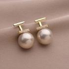 Faux Pearl Stud Earring Qr-029 - 1 Pr - Gold - One Size