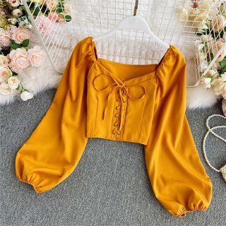 Lace-up Puff Long-sleeve Blouse