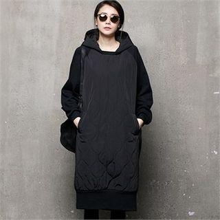 Padded-panel Loose-fit Hoodie Dress Black - One Size