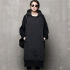 Padded-panel Loose-fit Hoodie Dress Black - One Size