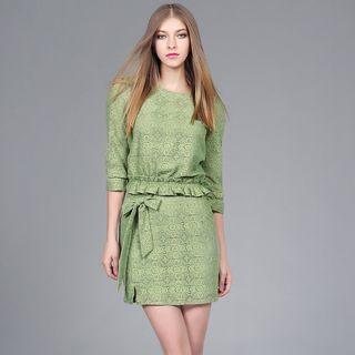 Set: 3/4 Sleeve Lace Top + Straight Cut Skirt