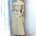 Double-breasted Off-shoulder Long Trench Coat