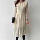 Peter Pan-collar Plain Lace Slim-fit A-line Dress