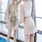 Set: 3/4-sleeve Blouse + Mini Skirt + Camisole Top