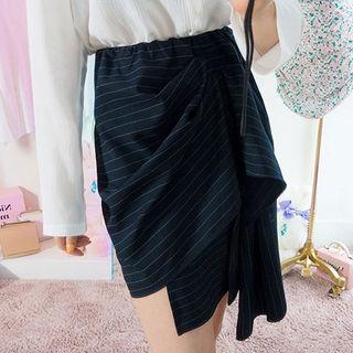 Drape-front Pinstripe Wrap Skirt