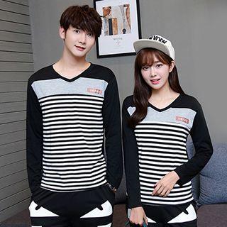 Stripe Panel Couple T-shirt