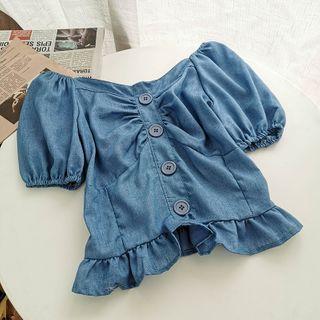 Denim Puff-sleeve Blouse