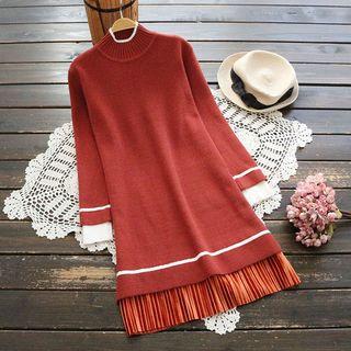Contrast-trim Panel-hem Sweater Dress