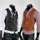 Faux Leather Single-breasted Waistcoat