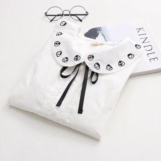 Long-sleeve Tie-neck Embroidery Blouse