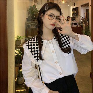 Long-sleeve Checkerboard Collar Blouse