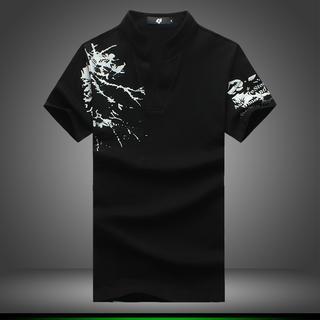 Short-sleeve Stand-collar Print T-shirt