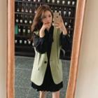 Set: Tie-neck Pleated Dress + Vest