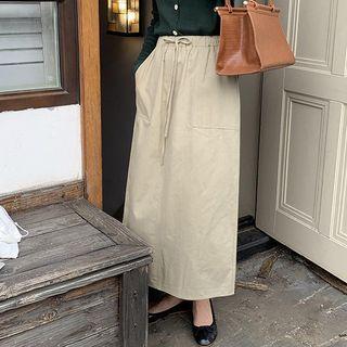 High-waist Tie-strap Plain Shift Maxi Skirt