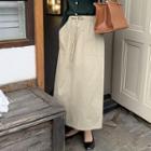 High-waist Tie-strap Plain Shift Maxi Skirt