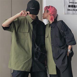 Couple Matching Color Block Elbow-sleeve Shirt