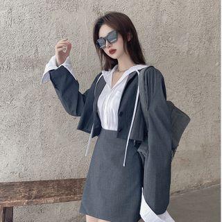 Plain Hooded Shirt / Plain Blazer / Plain A-line Skirt