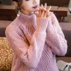 Mock-neck Pointelle Knit Sweater