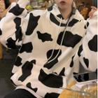 Cow Print Hoodie Back & White - One Size