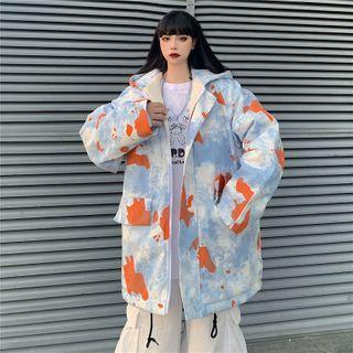 Abstract Patterned Hooded Zip Jacket Orange & Blue - One Size