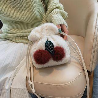 Cherry Furry Drawstring Bag