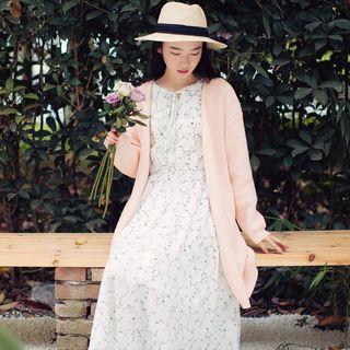 Open Front Long Cardigan Light Pink - One Size