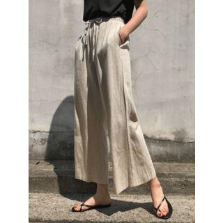 Drawcord Linen Blend Wide-leg Pants