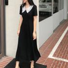 Lace Collar A-line Chiffon Dress Black - One Size